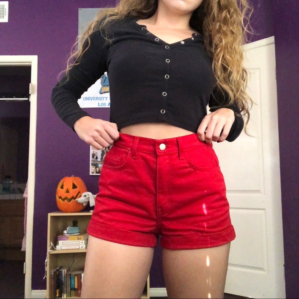 Hot Red High-Rise American Apparel Shorts